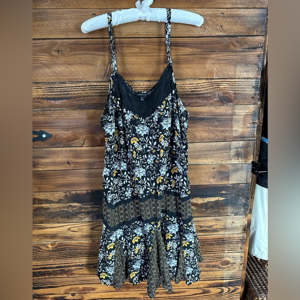 Torrid Black and Yellow Floral Mini Dress